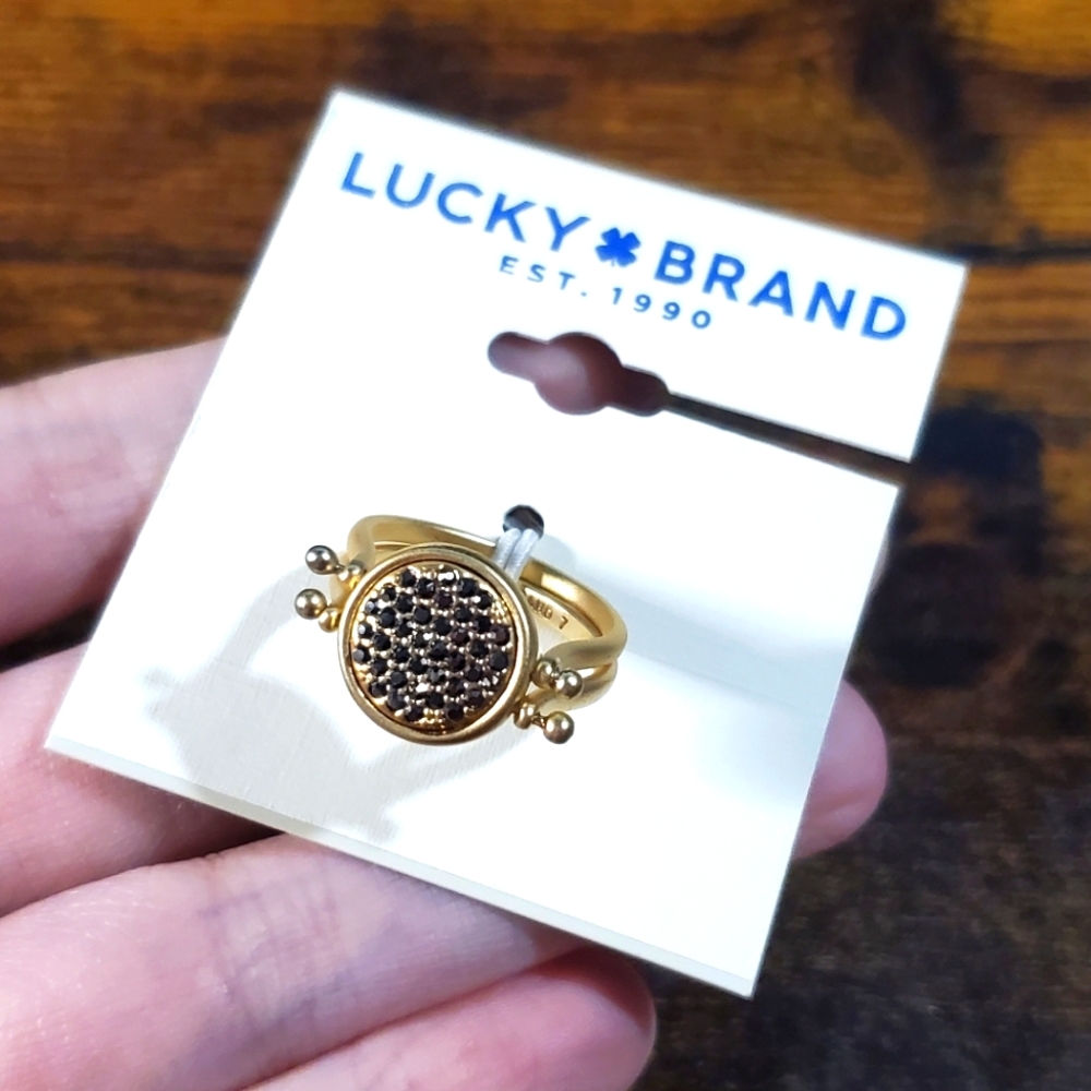NEW! Lucky Brand Gold-Tone Pave Circle Statement Ring Size 7